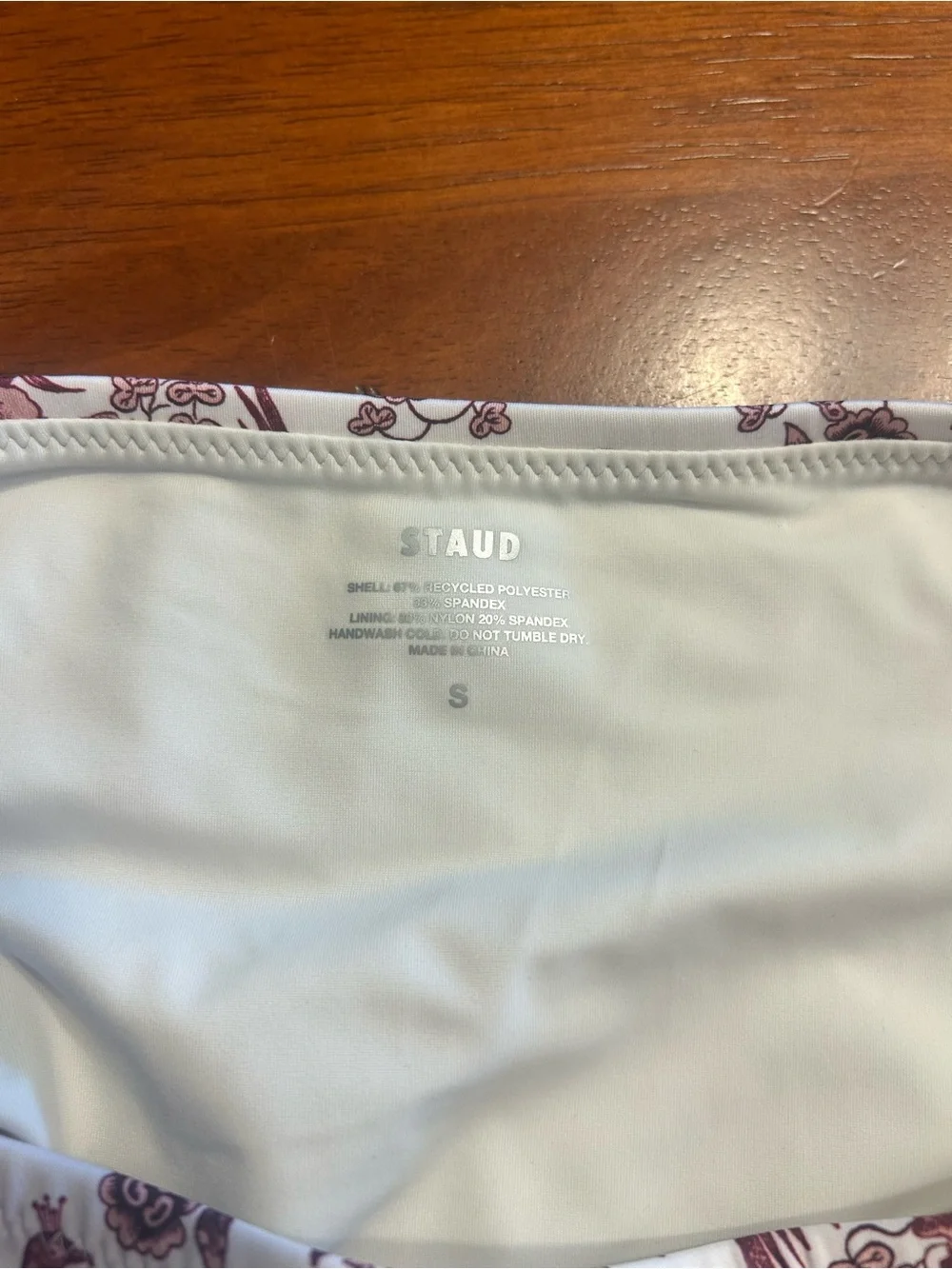 STAUD White and Pink Toile Bandeau Bikini Set